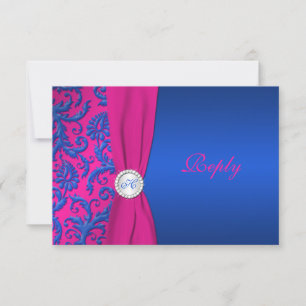 Kobalt- und Fuchsien-Damask-RSVP-Karte RSVP Karte