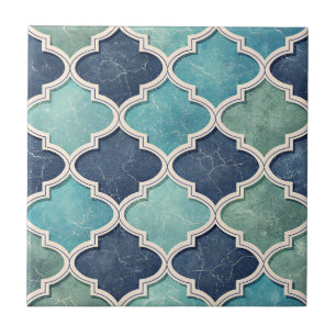 Kobalt und Türkis Vierblatt - Mediterranes Mosaik Fliese