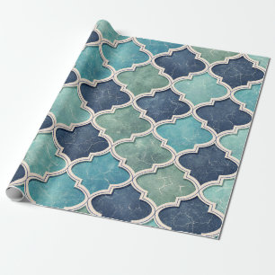 Kobalt und Türkis Vierblatt - Mediterranes Mosaik Geschenkpapier