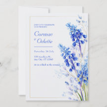 Kobaltblau Aquarell Muscari Goldrahmen Hochzeit