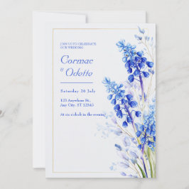 Kobaltblau Aquarell Muscari Goldrahmen Hochzeit Einladung