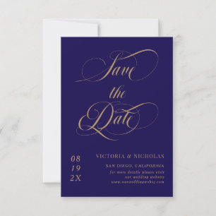 Kobaltblau Elegante Romantische Hochzeit Save The Date