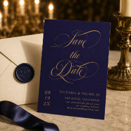 Kobaltblau Elegante Romantische Hochzeit Save The Date