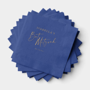 Kobaltblau-goldene Schrift Bat-Mizwa personalisier Servietten Mit Folie