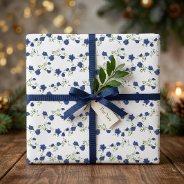 Kobaltblau Grün Wildblume Wasserfarbe Geschenkpapier