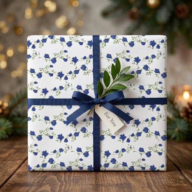 Kobaltblau Grün Wildblume Wasserfarbe Geschenkpapier (Cobalt Blue Green Wildflower Watercolor Wrapping Paper)