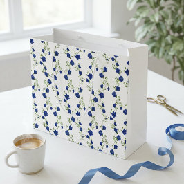 Kobaltblau Grün Wildblumen Wasserfarbe Große Geschenktüte