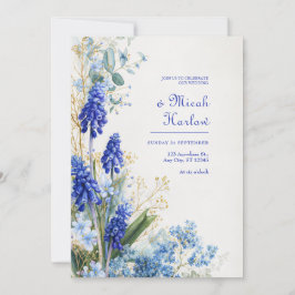 Kobaltblau Muscari Aquarell Botanischer Rand Einladung
