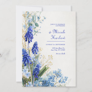 Kobaltblau Muscari Aquarell Botanischer Rand Einladung