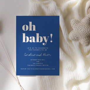 Kobaltblau Oh Baby Moderne Minimalistische Babypar Einladung