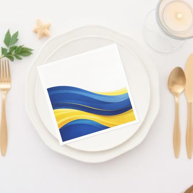 Kobaltblau und Zitronengelb Moderne Wellen Serviette (Cobalt Blue and Lemon Yellow Wedding Collection-Napkins)