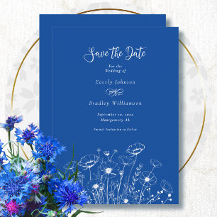 Kobaltblau Weiße Florale Save-the-Date-Hochzeit Einladung
