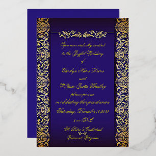 Kobaltblaue aufwendige Hochzeitseinladung Folieneinladung
