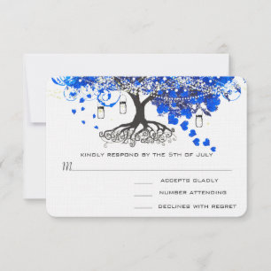 Kobaltblaue Herzblatt-Baum-Hochzeitseinladungen RSVP Karte