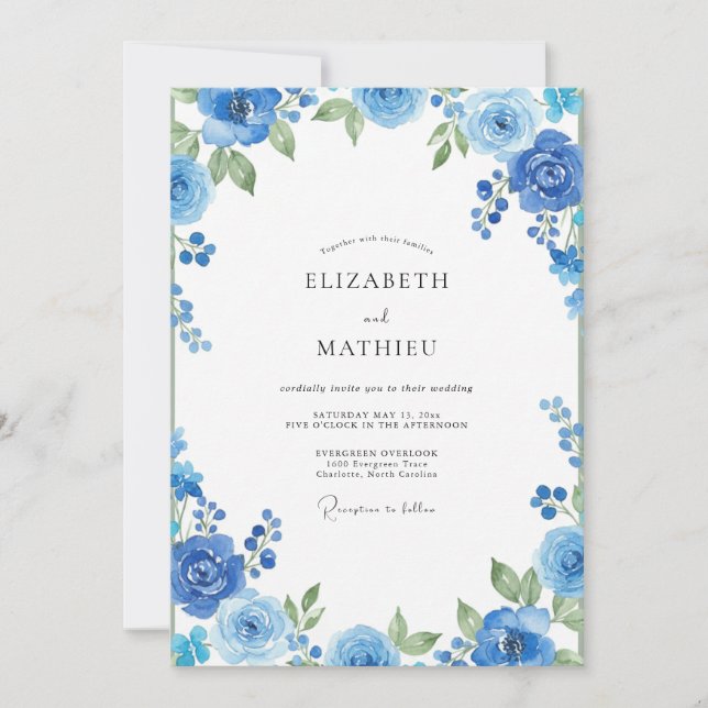 Kobaltblaue Hochzeit Einladung (Vorderseite)