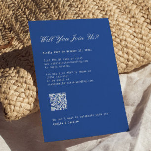 Kobaltblaue Hochzeits-RSVP-Karte Qr-Code Begleitkarte