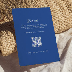 Kobaltblaue Hochzeitsdetails RSVP Qr Code Begleitkarte
