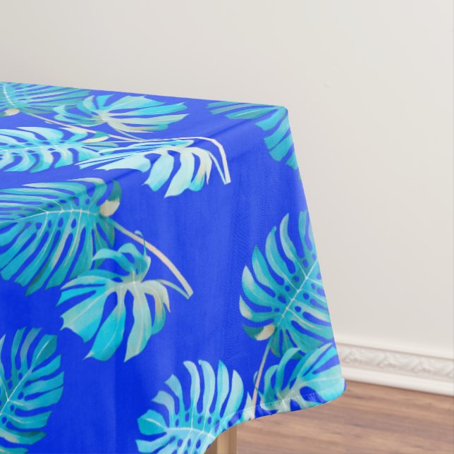 Kobaltblaue Monstera Brise Tischdecke (Beispiel)