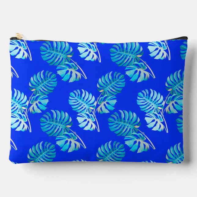 Kobaltblaue Monstera Brise Zubehörtasche (Vorderseite)