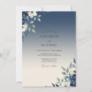 Kobaltblaue Salbeiblättrige Hochzeit Einladung