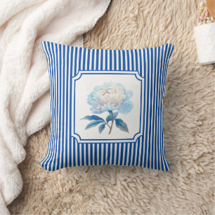 Kobaltblaue Ticking-Streifen-Blume Kissen