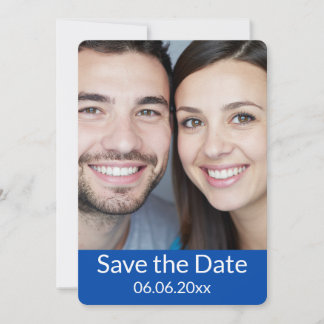 Kobaltblaue und weiße Foto-Save-the-Date-Karte Save The Date