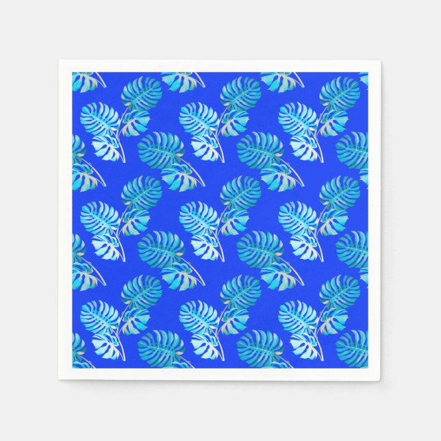 Kobaltblauer Monstera-Windhauch Serviette (Vorderseite)
