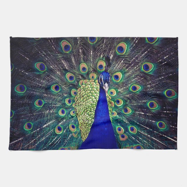 Kobaltblauer Pfau Geschirrtuch (Horizontal)