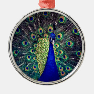 Kobaltblauer Pfau Ornament Aus Metall