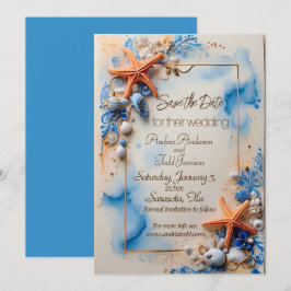 Kobaltblauer Strandhochzeit Save The Date