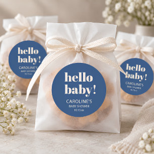 Kobaltblaues modernes minimalistisches Hello Baby Runder Aufkleber