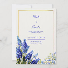 Kobaltblaues Muscari Botanischer Goldrahmen Hochze Einladung