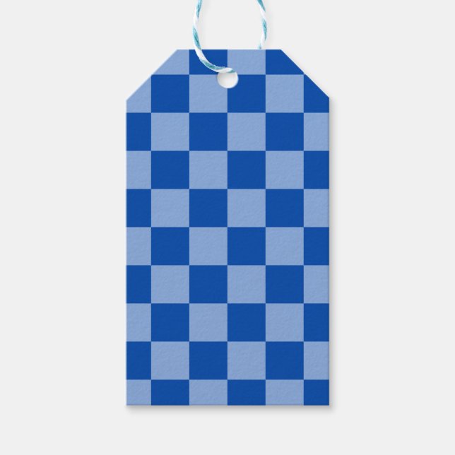 Kobaltblaues Schachbrettmuster Geschenkanhänger (Vorderseite)