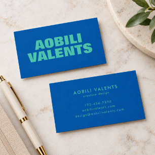 Kobaltblaues Teal Fettgedruckte Typografie Kreativ Visitenkarte