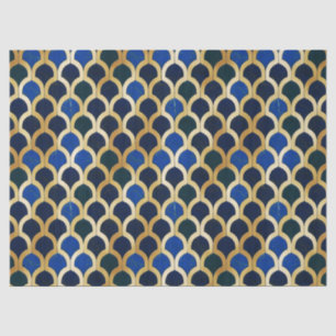 Kobaltblaues und goldenes Art Deco-Marmor-Muster Seidenpapier
