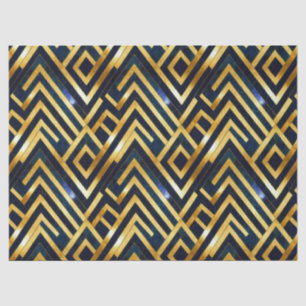 Kobaltblaues und goldenes Art Deco-Marmor-Muster Seidenpapier