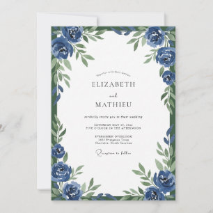 Kobaltblüten-Aquarell-Hochzeit Einladung