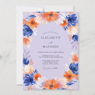 Kobaltorange Wildblumenhochzeit Einladung