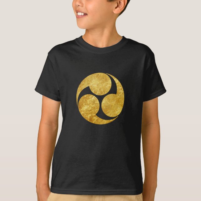Kobayakawa Mon Japanischer Clan Imitat Gold auf sc T-Shirt (Vorderseite)