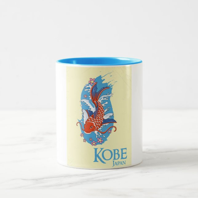 Kobe Japan Vintage Reiseplakat Zweifarbige Tasse (Mittel)