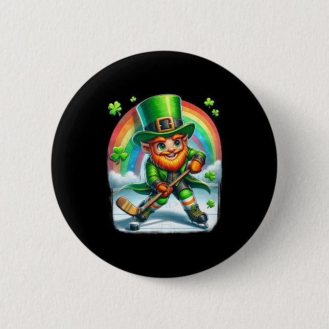 Kobold beim Eishockeyspiel am St. Patrick's Day Button (Vorderseite)