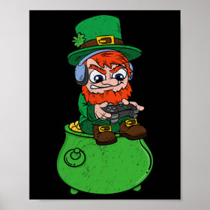 Kobold beim Spielen von Videospielen St. Patrick's Poster