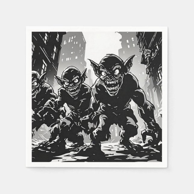 Kobold-Dämonen Verlassene Stadt BW Retro-Comic-Sti Serviette (Vorderseite)