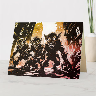 Kobold-Dämonen verwüstete Stadt Retro-50er-Grafiks Karte