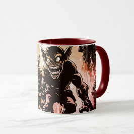 Kobold-Dämonen verwüstete Stadt Retro-50er-Grafiks Tasse