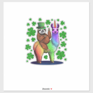 Kobold Faultier Reitet Lama Einhorn St Patricks  Aufkleber