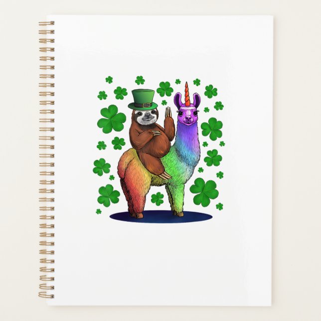 Kobold Faultier Reitet Lama Einhorn St Patricks  Planer (Vorderseite)