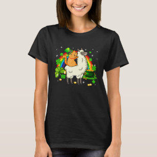 Kobold-Katze reitet auf Lama Frohen St. Patrick's T-Shirt