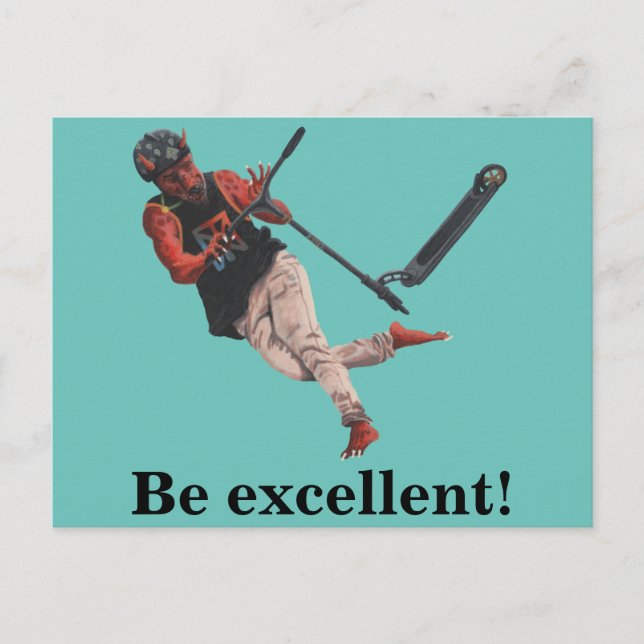 Kobold Kick Scooter Tricks Fantasy Art Postkarte (Vorderseite)