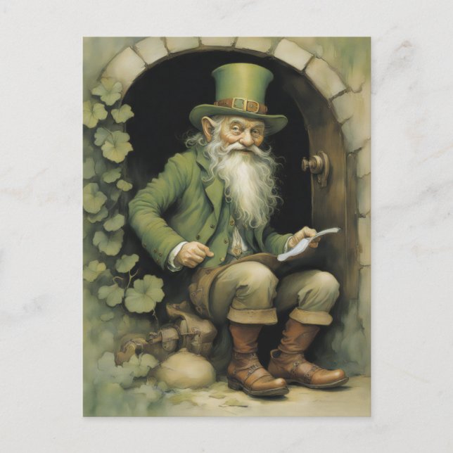 Kobold mit Shamrocks Postkarte (Vorderseite)